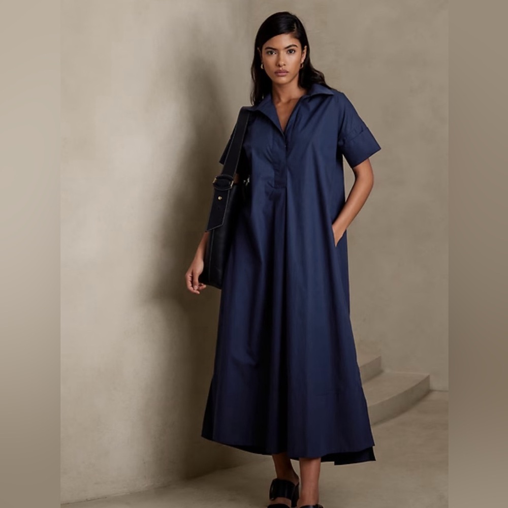 Banana Republic (XS/S) Rhyah Poplin Maxi Dress in Navy
